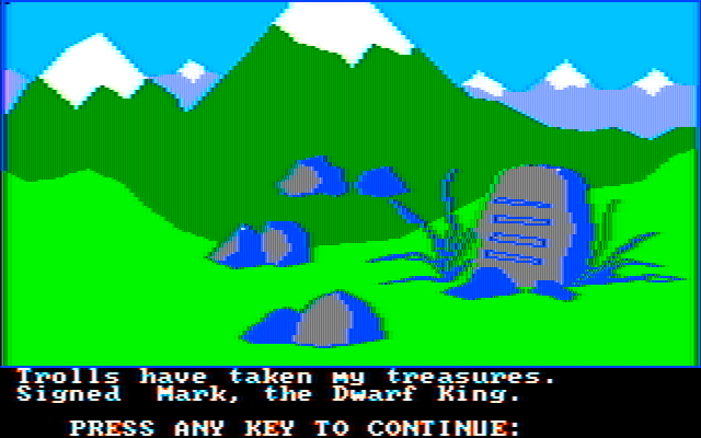 Troll's Tale IBM PC/Compatibles Screenshot: Reading the inscription on a stone tablet...