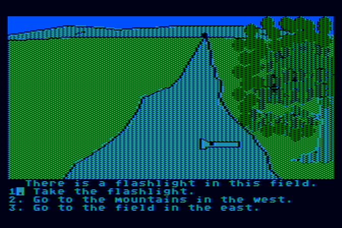 Troll's Tale Atari 8-bit Screenshot: A flashlight! This looks useful...