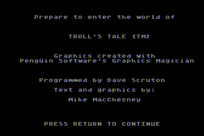 Troll's Tale Atari 8-bit Screenshot: Credits screen.