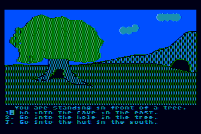 Troll's Tale Atari 8-bit Screenshot: In front of a tree...