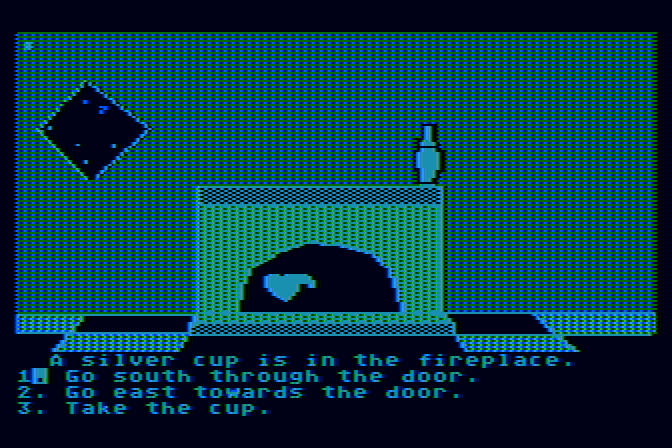 Troll's Tale Atari 8-bit Screenshot: Something is hidden in the fireplace here...