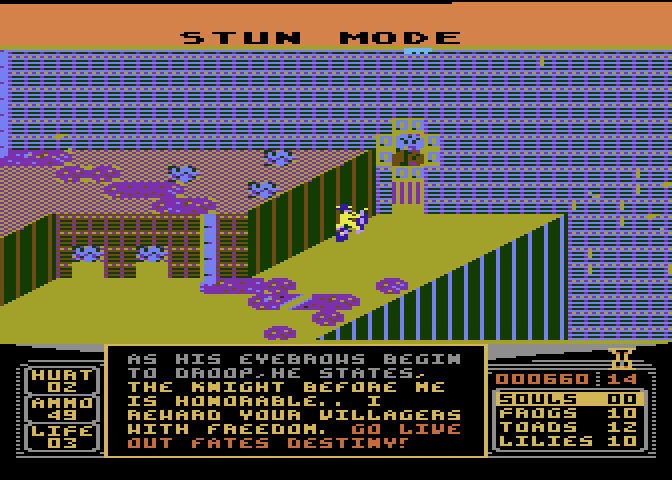 Cycle Knight Atari 8-bit Screenshot: The game includes a demonstration on how to find the first chamber exit.