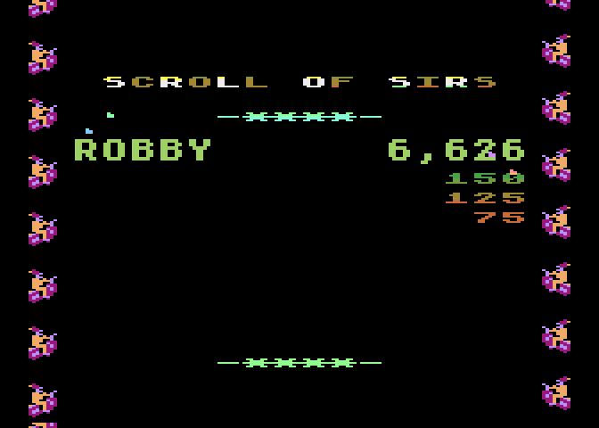 Cycle Knight Atari 8-bit Screenshot: High score table.