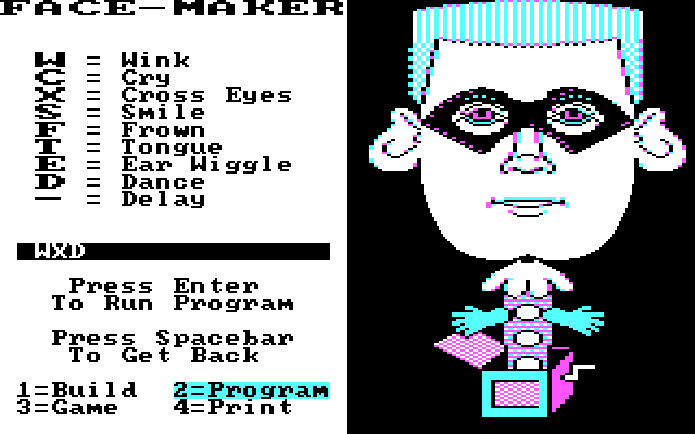 FaceMaker: Golden Edition IBM PC/Compatibles Screenshot: Creating a program for the face to run.
