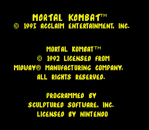 Mortal Kombat Super NES Screenshot: Copyright screen.