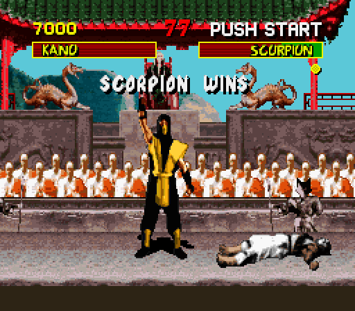 Mortal Kombat Super NES Screenshot: Scorpion wins!