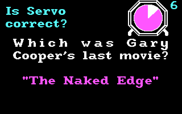 TV and Cinema 101: Trivia from Talkies to Trekkies IBM PC/Compatibles Screenshot: Here's the question...did player 1 get the correct answer?