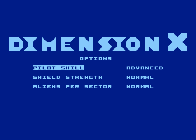 Dimension X Atari 8-bit Screenshot: You can also set a few game options.