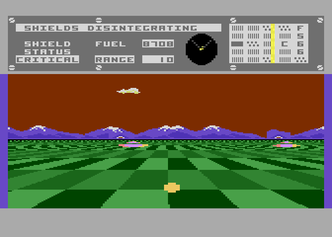 Dimension X Atari 8-bit Screenshot: More opponents firing at me...