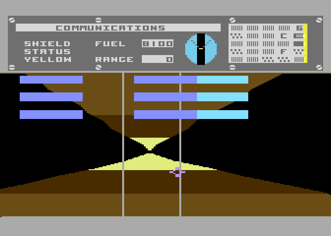 Dimension X Atari 8-bit Screenshot: Don't crash into the barriers...