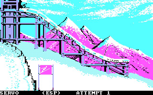 Winter Games IBM PC/Compatibles Screenshot: Ready to ski jump?