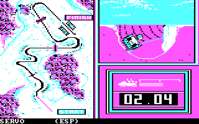 Winter Games IBM PC/Compatibles Screenshot: Don't crash on the sharp turns...