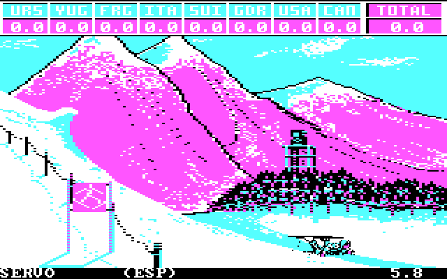 Winter Games IBM PC/Compatibles Screenshot: Crash! My score reflects my poor performance.
