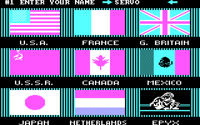 Winter Games IBM PC/Compatibles Screenshot: Setting up the players.