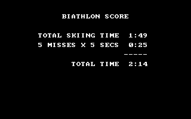 Winter Games IBM PC/Compatibles Screenshot: Biathlon score.