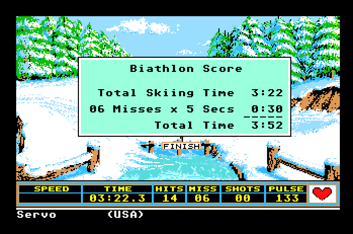 Winter Games Apple IIgs Screenshot: Here's my biathlon score.