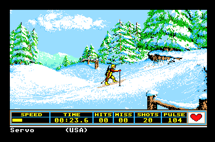 Winter Games Apple IIgs Screenshot: The uphill sections are tougher...