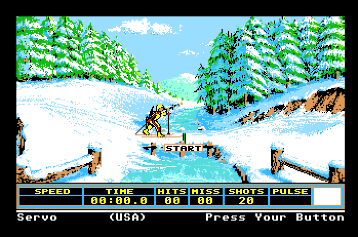 Winter Games Apple IIgs Screenshot: Start of the biathlon.