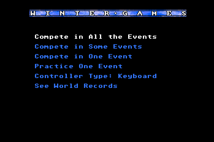 Winter Games Apple IIgs Screenshot: The main menu.