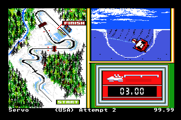 Winter Games Apple IIgs Screenshot: Bobsled; a sharp turn!
