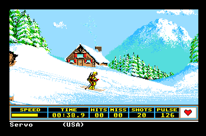 Winter Games Apple IIgs Screenshot: Skiing downhill...