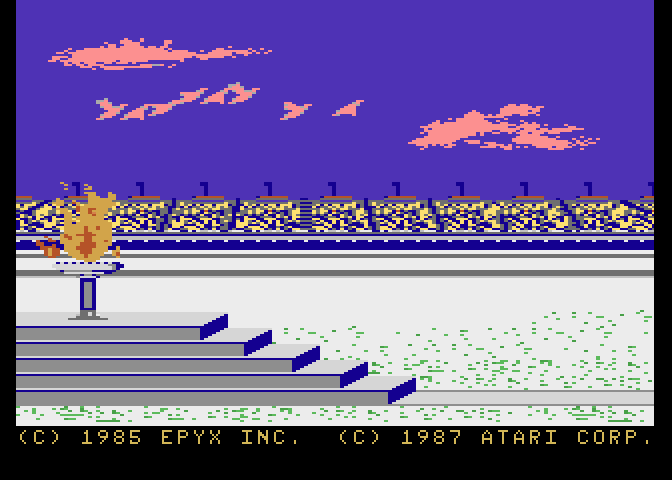 Winter Games Atari 7800 Screenshot: The torch is lit!