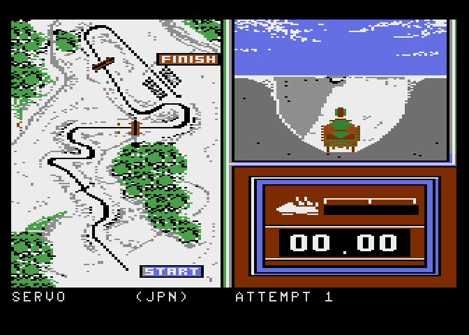 Winter Games Atari 7800 Screenshot: Bobsled start.