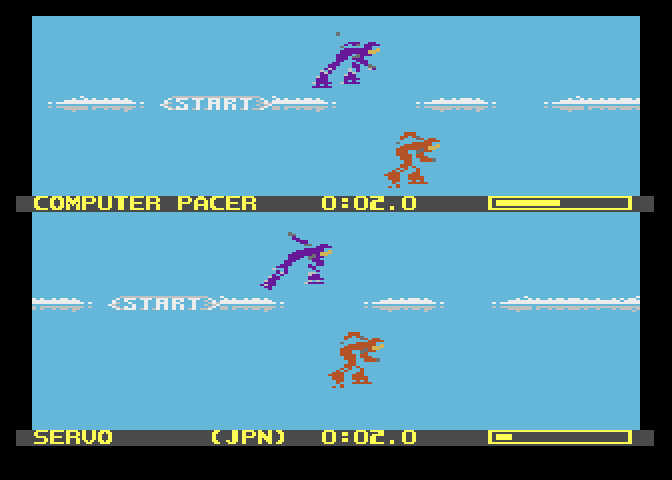 Winter Games Atari 7800 Screenshot: Speed skating in progress...