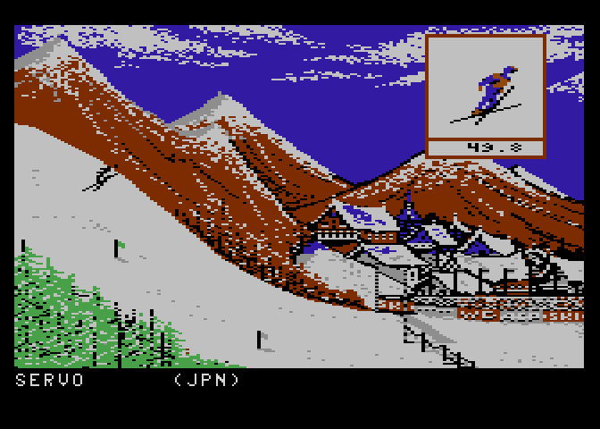 Winter Games Atari 7800 Screenshot: I need to straighten out my skis before landing!