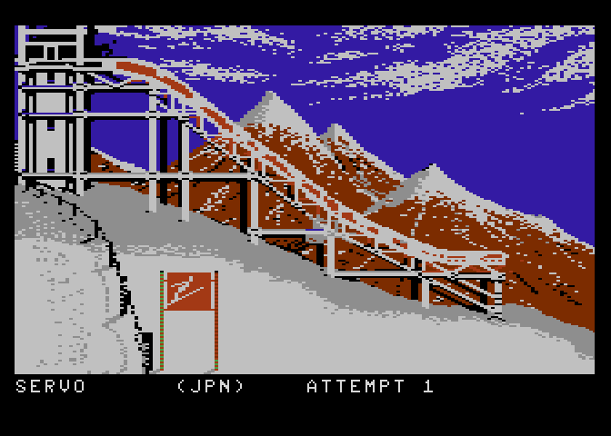 Winter Games Atari 7800 Screenshot: Ski jump start.