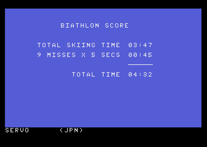 Winter Games Atari 7800 Screenshot: Here's my score for the event...