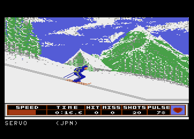 Winter Games Atari 7800 Screenshot: Skiing downhill...