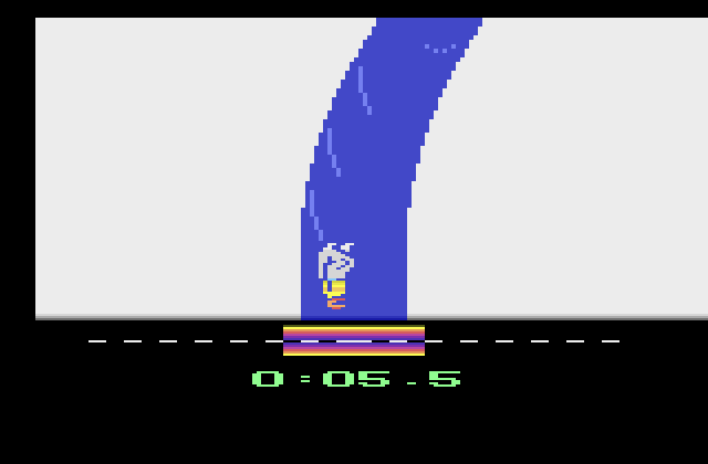 Winter Games Atari 2600 Screenshot: Sharp turn here, be careful!