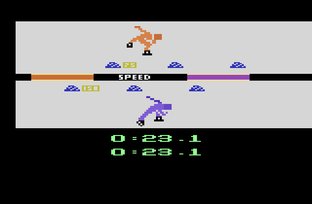 Winter Games Atari 2600 Screenshot: Speed skating in progress...