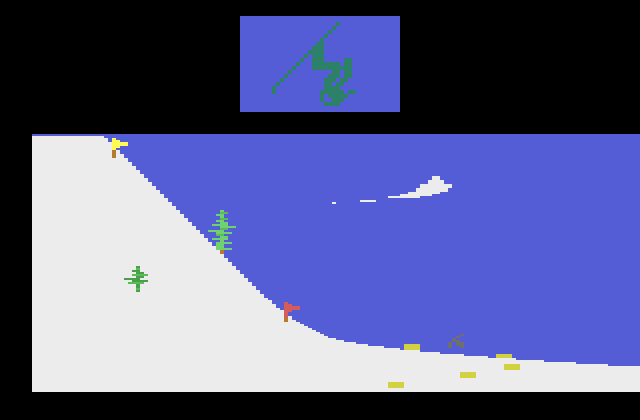 Winter Games Atari 2600 Screenshot: Performing some flips, and I didn't land!