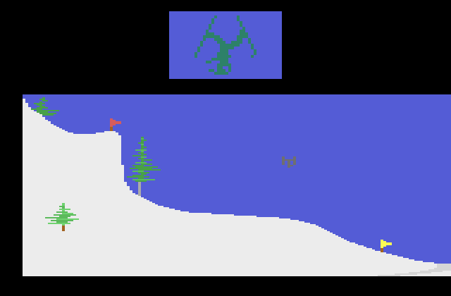 Winter Games Atari 2600 Screenshot: Attempting some stunts...but also make sure you land safely!