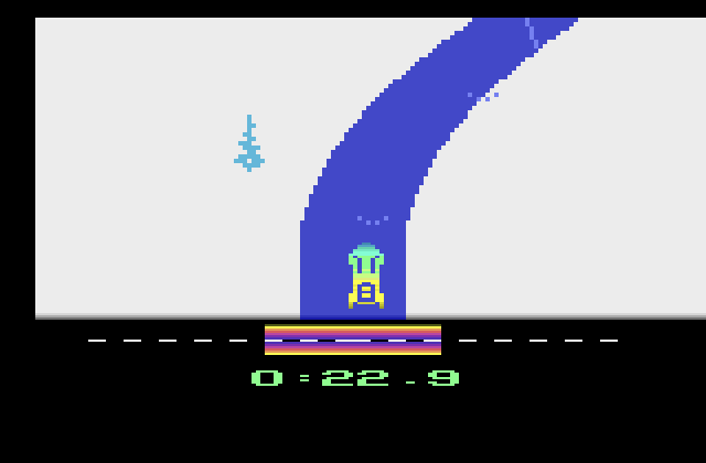 Winter Games Atari 2600 Screenshot: Be careful on these sharp turns!