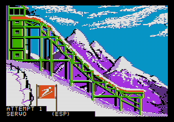 Winter Games Apple II Screenshot: Prepare for ski jump!