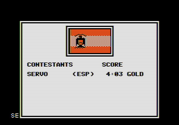 Winter Games Apple II Screenshot: Contestant standings.
