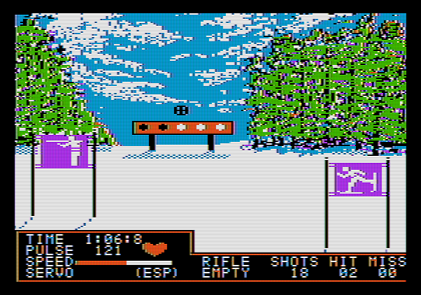 Winter Games Apple II Screenshot: Aiming at targets...