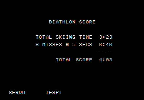 Winter Games Apple II Screenshot: My score.