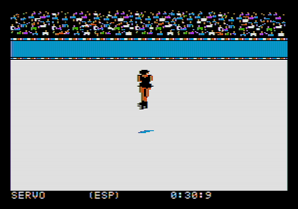 Winter Games Apple II Screenshot: Spinning in the air...