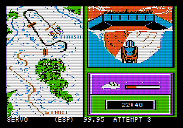 Winter Games Apple II Screenshot: Reached the first checkpoint...