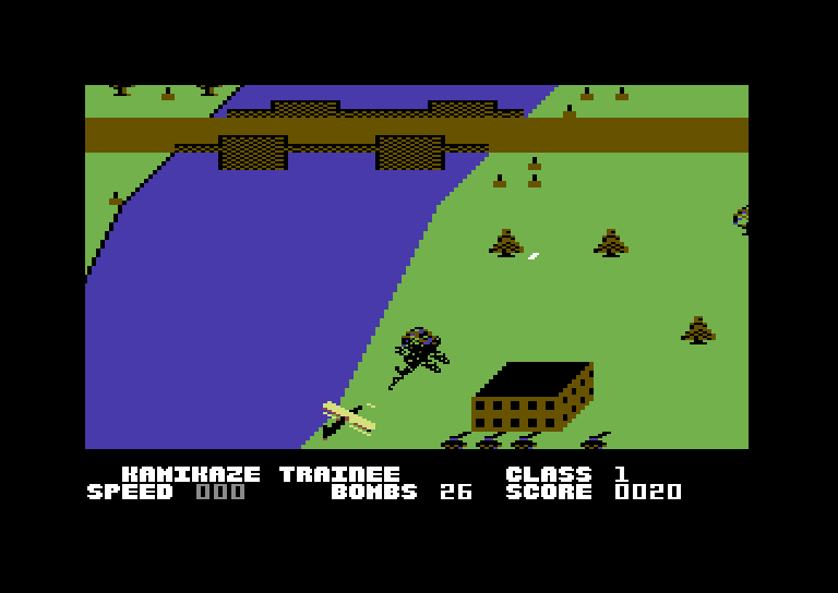 Blue Max Commodore 64 Screenshot: Crash! I got a rating of kamikaze trainee...