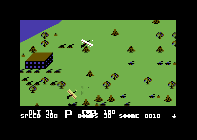 Blue Max Commodore 64 Screenshot: Watch out for that plane approaching from behind...