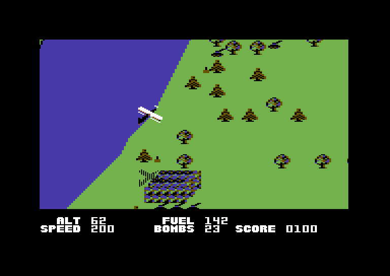 Blue Max Commodore 64 Screenshot: A building destroyed...