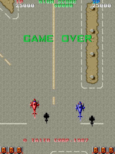 Twin Cobra Arcade Screenshot: Game attract mode.
