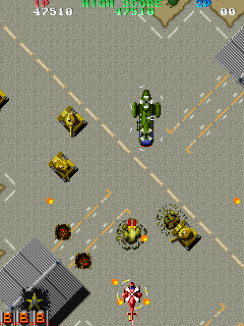 Twin Cobra Arcade Screenshot: Act quick to avoid all of these bullets!