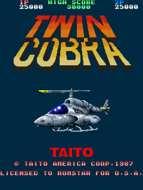Twin Cobra Arcade Screenshot: Title screen (U.S. version).
