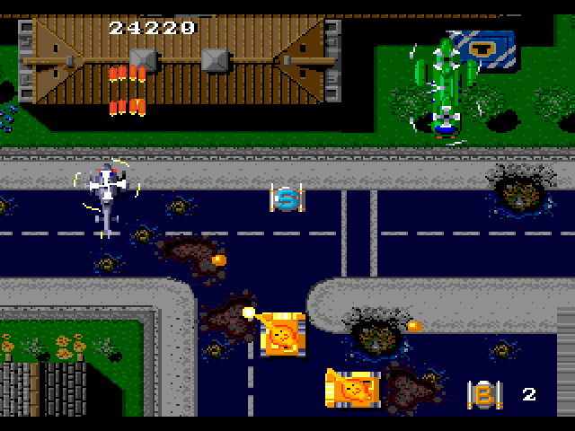 Twin Cobra Sega Genesis / Mega Drive Screenshot: Collect the "S" to power up weapons...